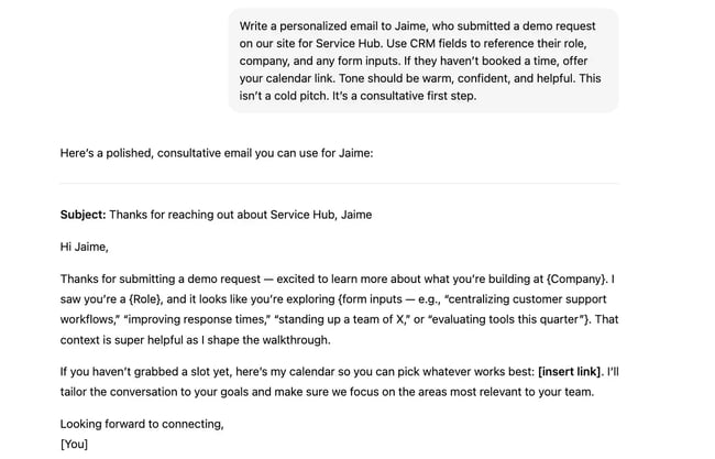 chatgpt prompts for sales emails, inbound demo